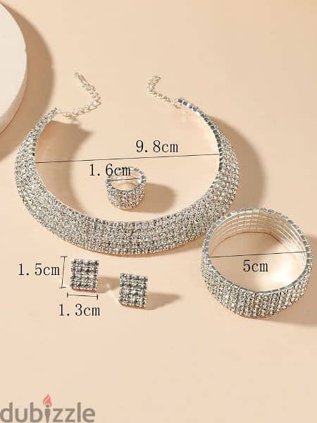 5 crystal rows  set 4pcs high quality necklace bracelet ring earrings 3