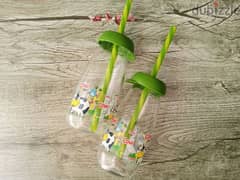 cute kids milk and juice glass jug with straw 0