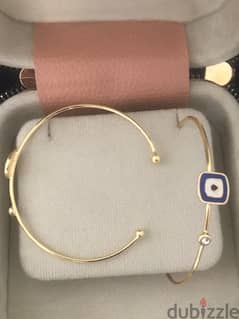 2 Gold plated adjustable Bracelet/blue eye/ leather box 0