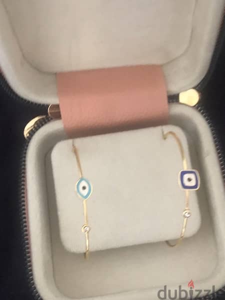 2 Gold plated adjustable Bracelet/blue eye/ leather box 1