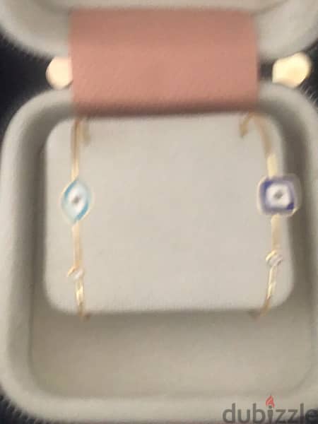2 Gold plated adjustable Bracelet/blue eye/ leather box 4