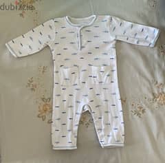 White Cotton Baby Overall with Cute Shark Design