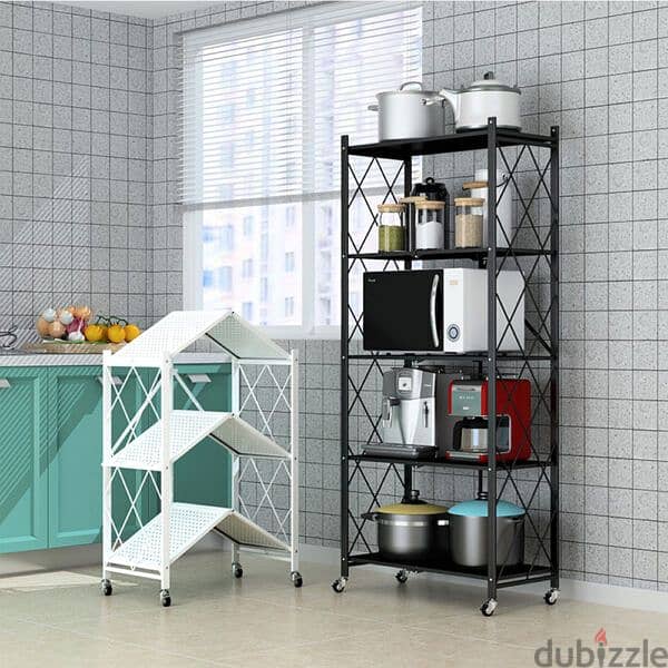 4 Tier Foldable Storage Shelves with Wheels 1
