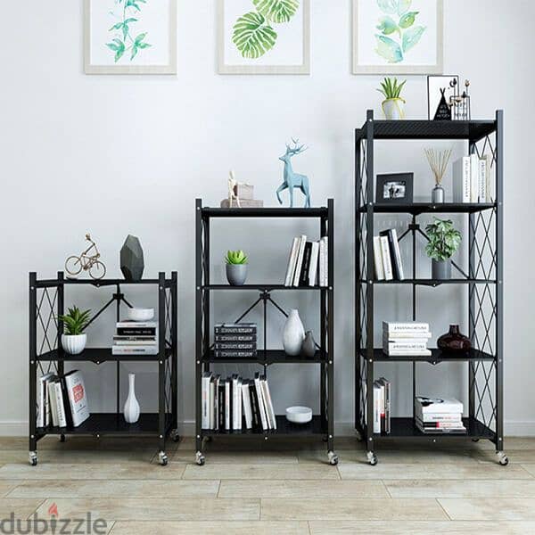 4 Tier Foldable Storage Shelves with Wheels 2