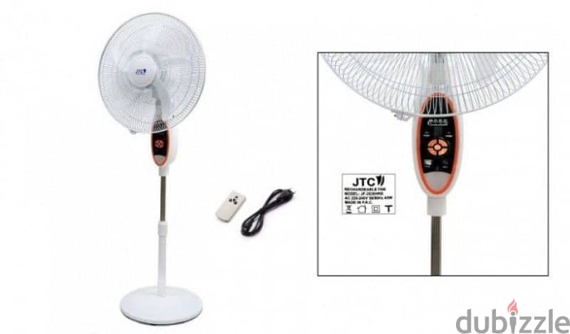 JTC, 30 Hours On Battery, 18" Rechargeable Fan, Remote Control 1