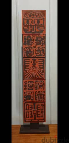 Mayan style hand painted wood sculpture 0