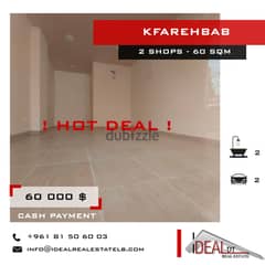 2 shops for sale in kfarhbab 60 sqm REF#WT38055