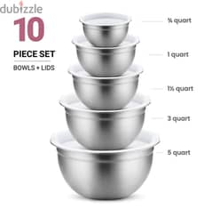 5 Piece Stainless Steel Bowl Set, 18cm-20cm-22cm-24cm-26cm, Airtight C