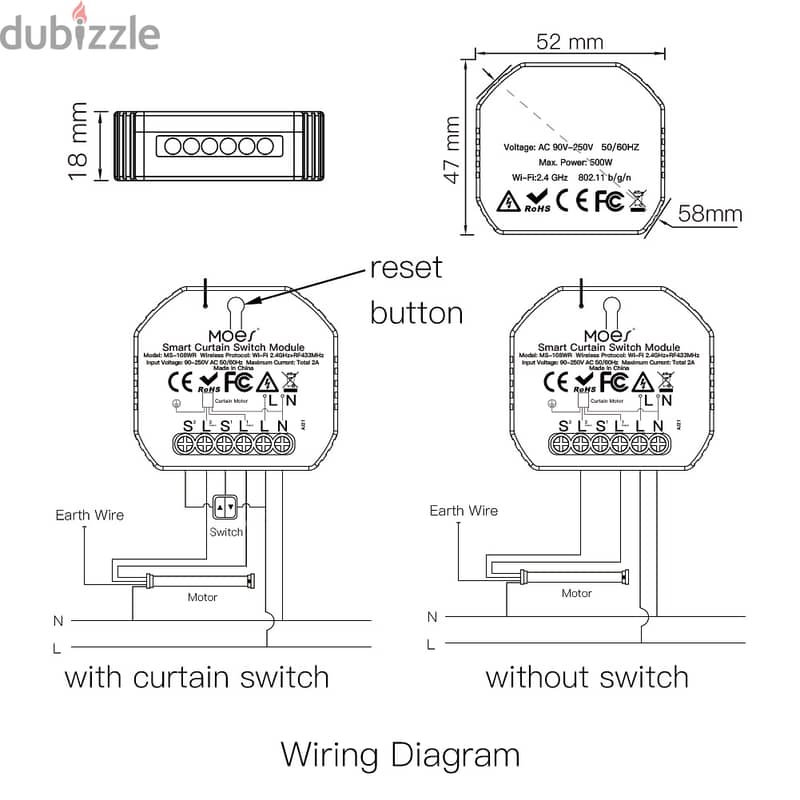 MOES Wifi + Rf Rolling Shutter Switch 4