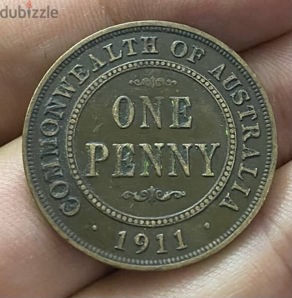 عملة عملات قديمة واحد بنس استراليا سنة ١٩١١ الملك جورج الخامس coin 0