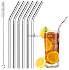 Curved Stainless Steel Straws,6 Straws 1 Brush 0