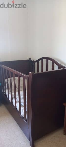 wood crib for baby and toddler with mattress 0