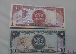 two banknotes Trinidad & Tobago  in the Caribibean sea in America