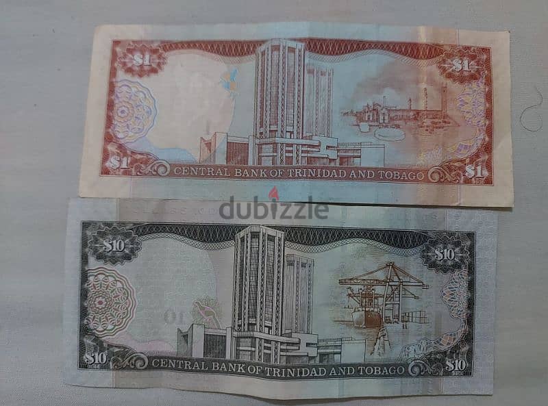 two banknotes Trinidad & Tobago  in the Caribibean sea in America 1