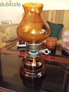 Vintage Amber Glass Oil Lamp 0