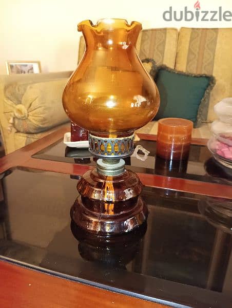 Vintage Amber Glass Oil Lamp 1
