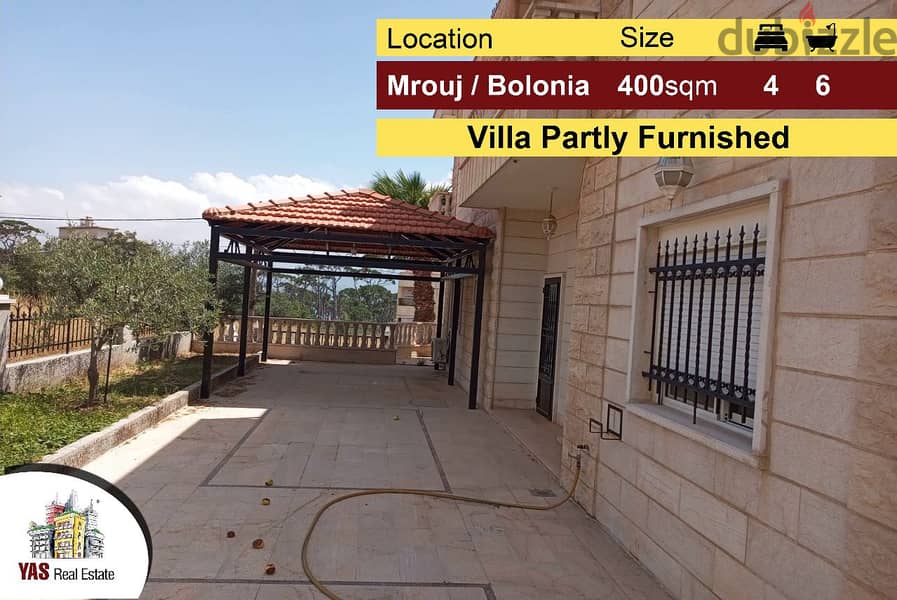 Mrouj / Bolonia 400m2 Villa | 200m2 Garden | View | Partly Furnished | 0