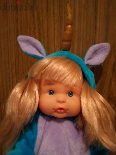 BABY GIRL DIMIAN in Unicorn Overol large as new doll 35Cm has hair=16