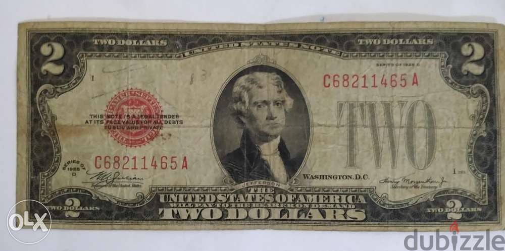 USA two Dollar Banknote Red Seal year 1928 0