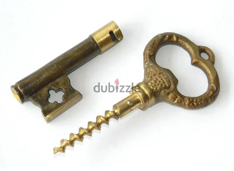 Vintage Wine Opener Old Key Solid Brass Barware Corkscrew Key 4