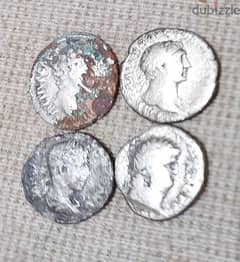Set of four Ancient Roman Silver coins Emperors Trajan,Vespesian,Alex