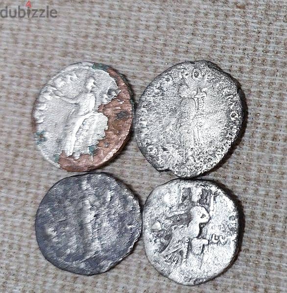 Set of four Ancient Roman Silver coins Emperors Trajan,Vespesian,Alex 1