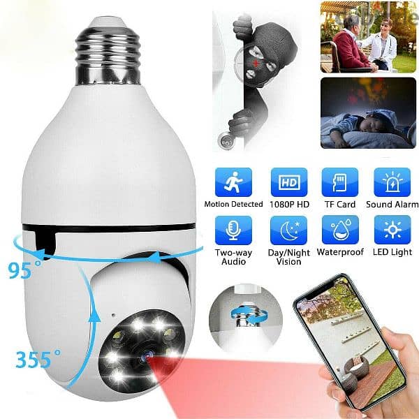 Bulb Security Camera Indoor Outdoor 360° Lamp 0