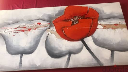 Painting of Red and Gray Flowers