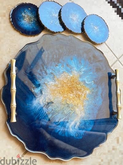 resin tray and 4 coasters hand made