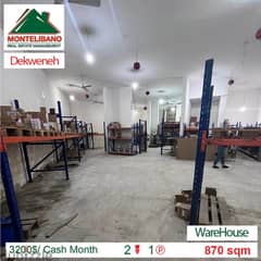 3200$/Cash Month!!! WareHouse for rent in Dekwaneh !!!