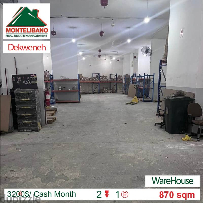 3200$/Cash Month!!! WareHouse for rent in Dekwaneh !!! 1