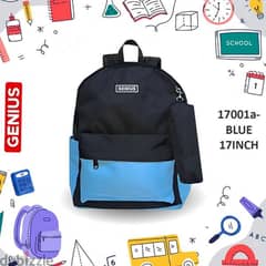 Genius School Bag 2 Pcs Set 17" - 17001a-BLUE 0