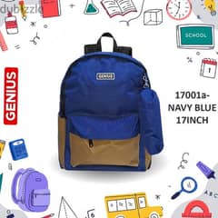 Genius School Bag 2 Pcs Set 17" - 17001a-NAVYBLUE