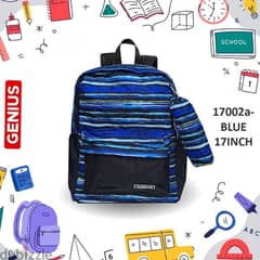 Genius School Bag 2 Pcs Set 17" - 17002a-BLUE 0