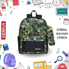 Genius School Bag 2 Pcs Set 17" - 17002a-MILITARY