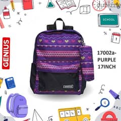 Genius School Bag 2 Pcs Set 17" - 17002a-PURPLE 0