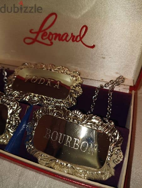 Vintage 1940s set of 3 Leonard silver bottle labels made in Japan 1