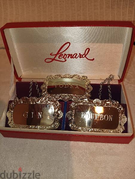 Vintage 1940s set of 3 Leonard silver bottle labels made in Japan 3