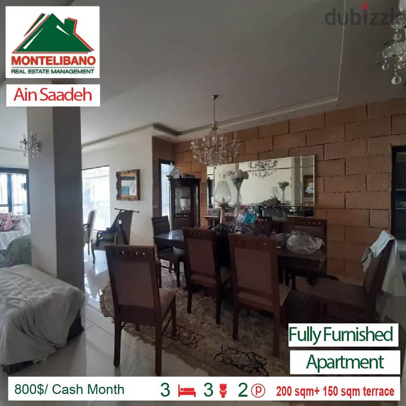 800$/Cash Month!!! Apartment for rent in Ain Saadeh!!! 3