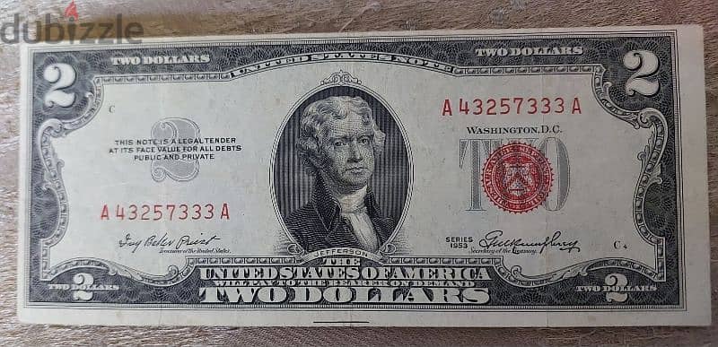 Almost UNC Error Cur Red Seal two USA Banknote year 1953 0