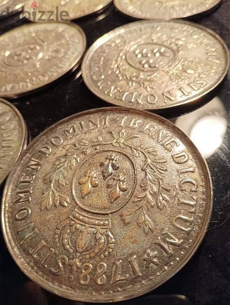 vintage 1788 sit nomen domini benedictum coin coaster set 3