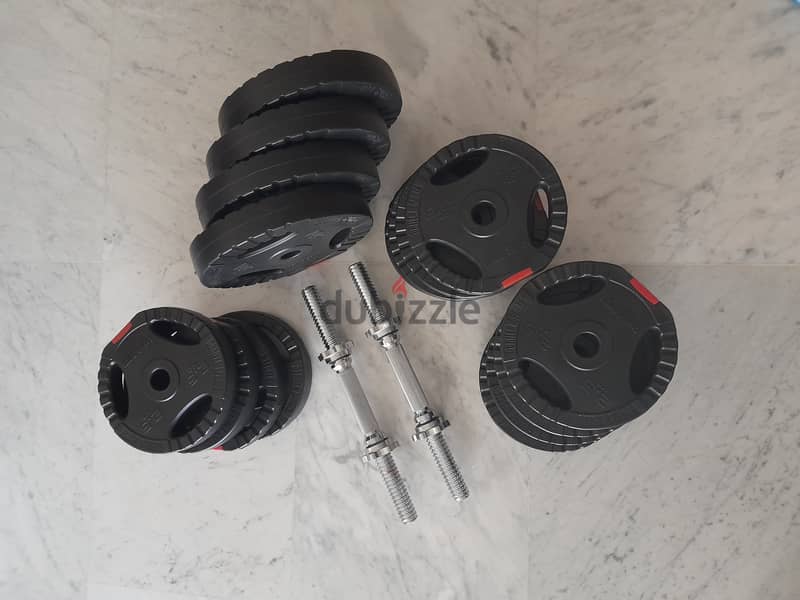 Adjustable dumbells | Weight plates (50 kg) + 2 axes 1