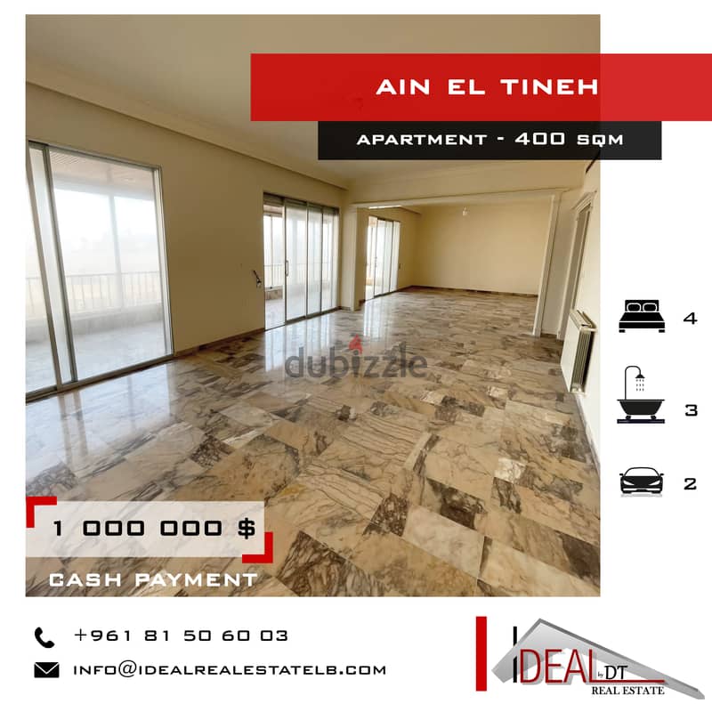 Apartment for sale in ain el tineh 400 SQM REF#KJ94043 0