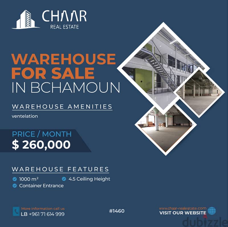 R1460 Warehouse for Sale in Bchamoun 0