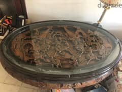 Hong Kong Carved Tea Table with 6 small stools/chairs