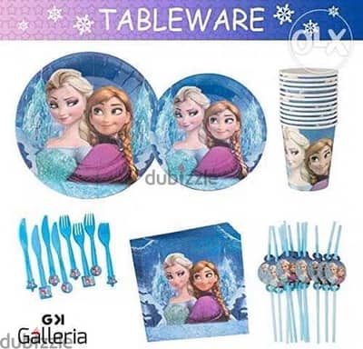 birthday supplies; frozen theme, ballons, cups, plate, etc. .