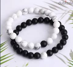 Bracelets 2 Pcs White Black Satone