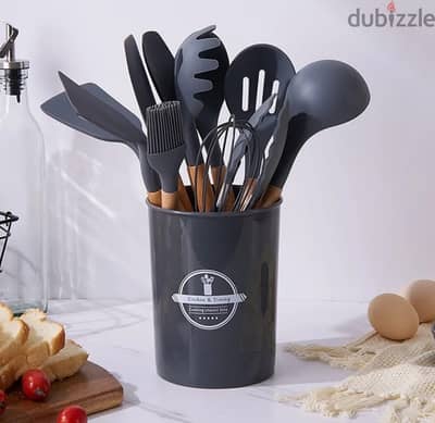 12 Piece Silicone Utensil Set, Dark Grey, Food Safe