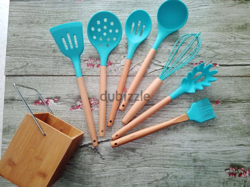 excellent blue cooking spoons set 2