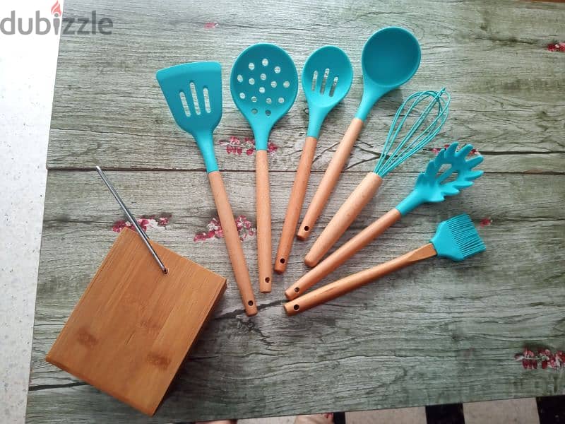 excellent blue cooking spoons set 4